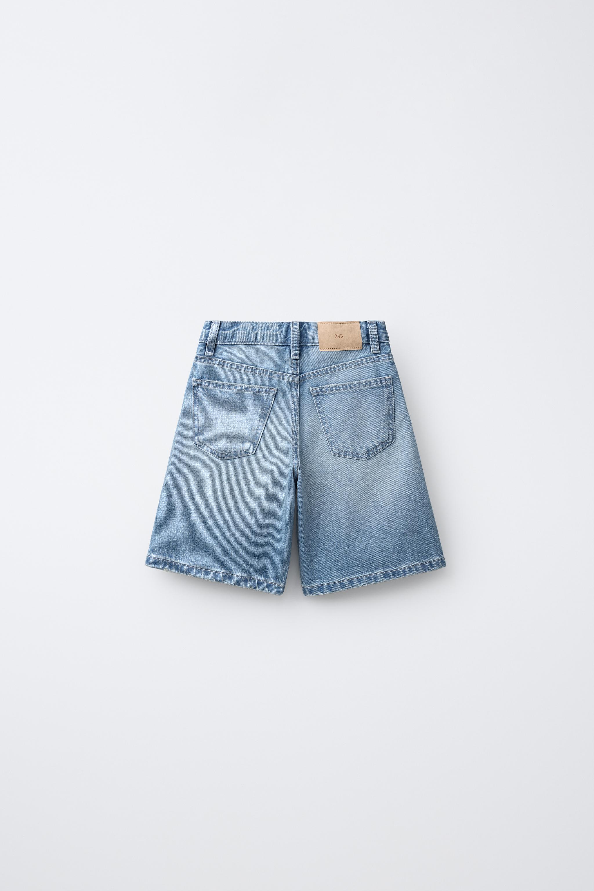 LONG DENIM BERMUDA SHORTS WITH RHINESTONES